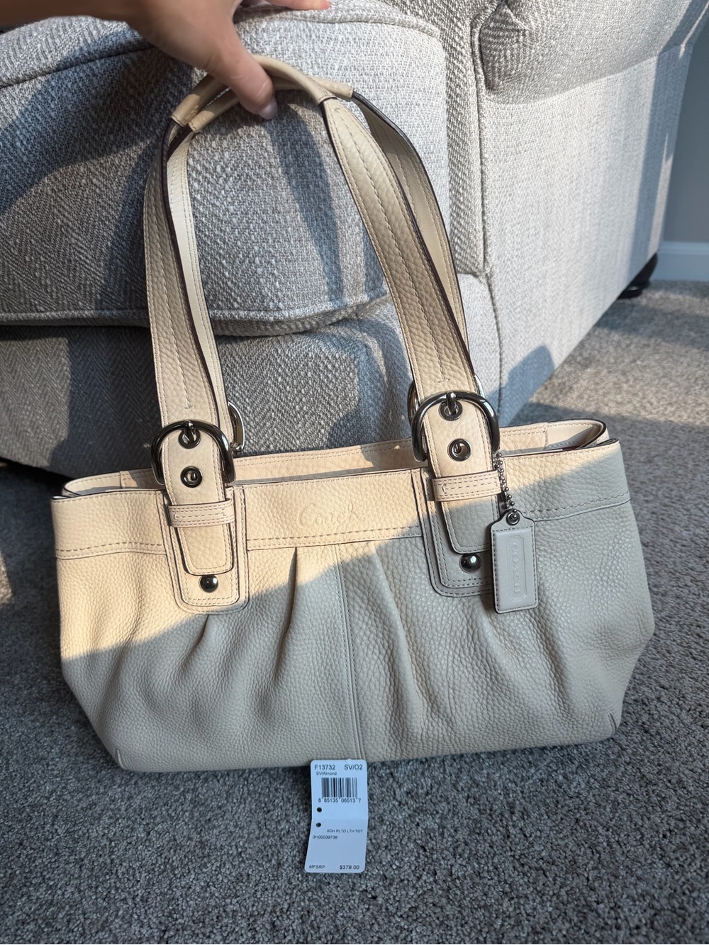 Coach Soho Pleated Leather Tote F13732 – Almond – NWT